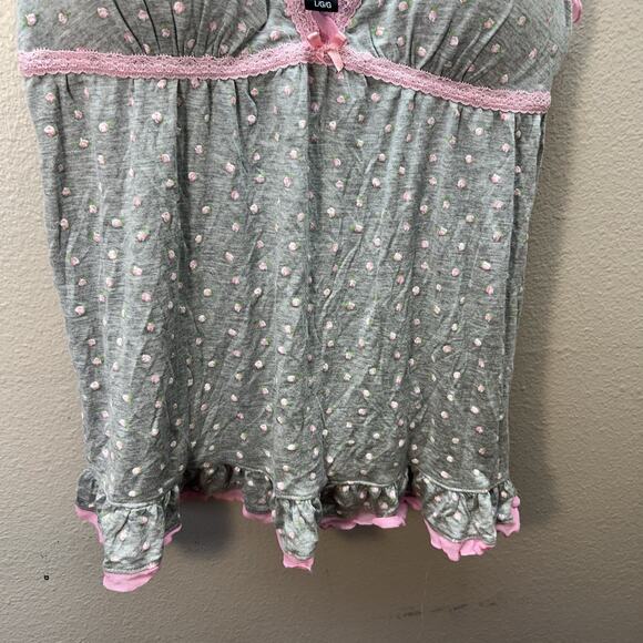 Rene Rofe Pajama Set Babydoll Camisole Chemise Floral Tank Top Padded Gray Sz L - Picture 3 of 5